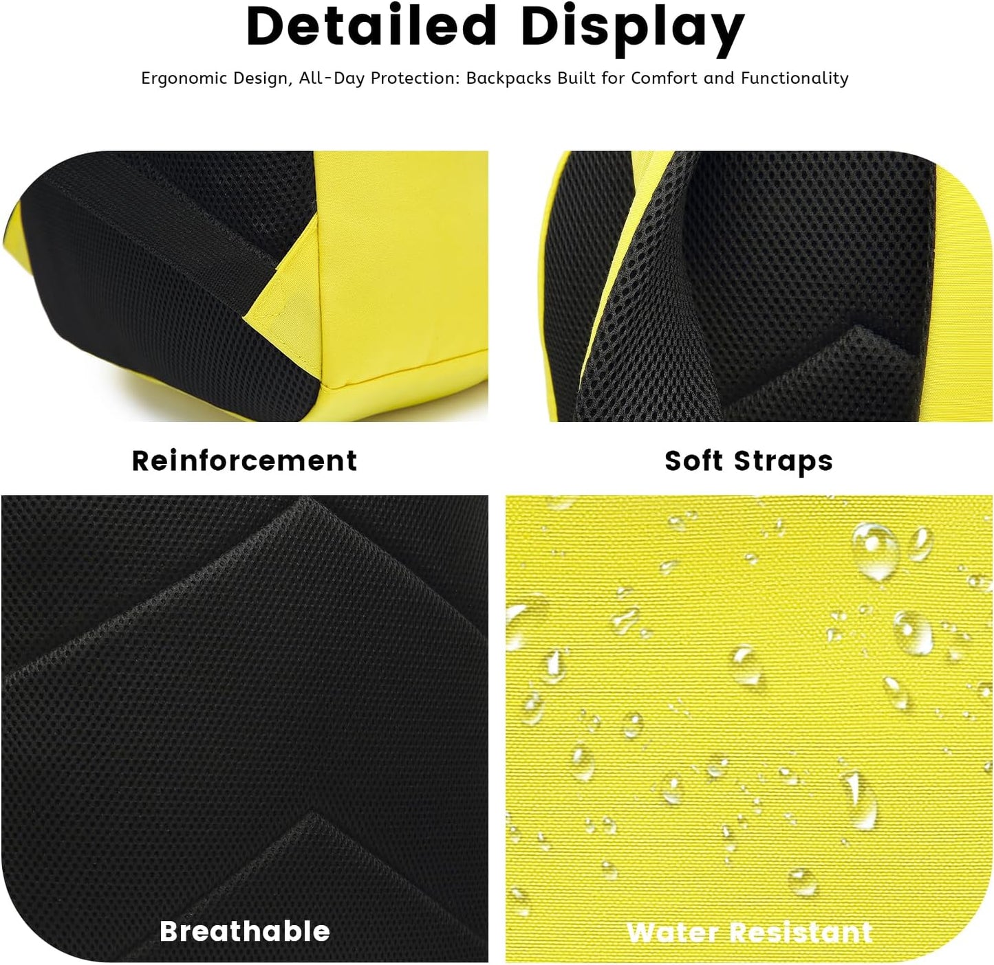 Lanola Basic Multi-Pocket Multipurpose Backpack Classical Water Resistant Student Bookbag For School Business Travel or Casual Daypack Backpacks For Men Or Women - Yellow