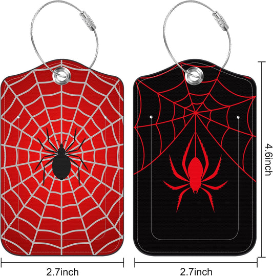 2 PCS Leather Luggage Tags for Suitcase Spider and Spider Web Travel Luggage Tag with Privacy Flap Name ID Label and Metal Loop for Travel Bag Suitcase