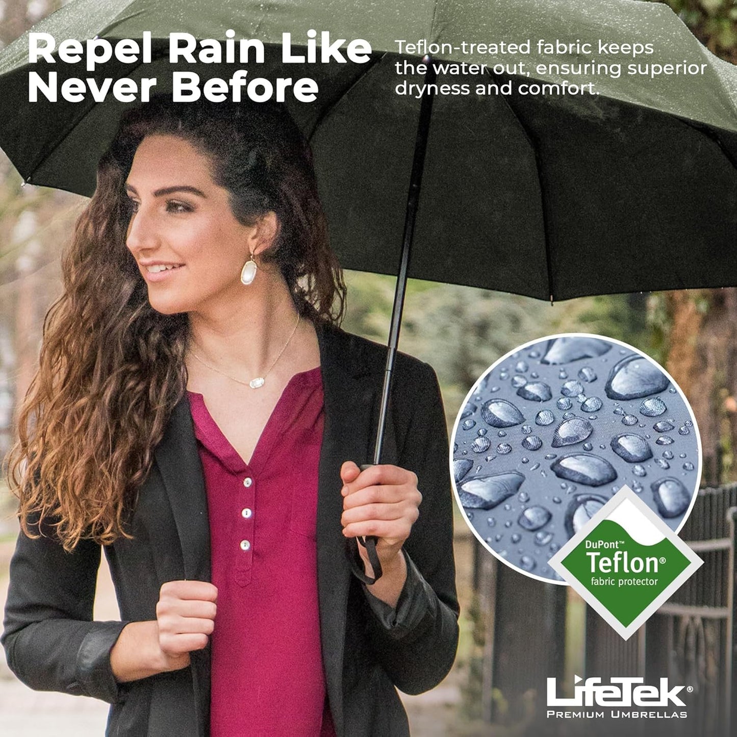 LifeTek Premium Travel Umbrella - Windproof & Compact for Men & Women, Automatic Open Close, Fits in Purse Laptop Bag or Backpack, Strong Frame for Heavy Rain & Sun UV Protection