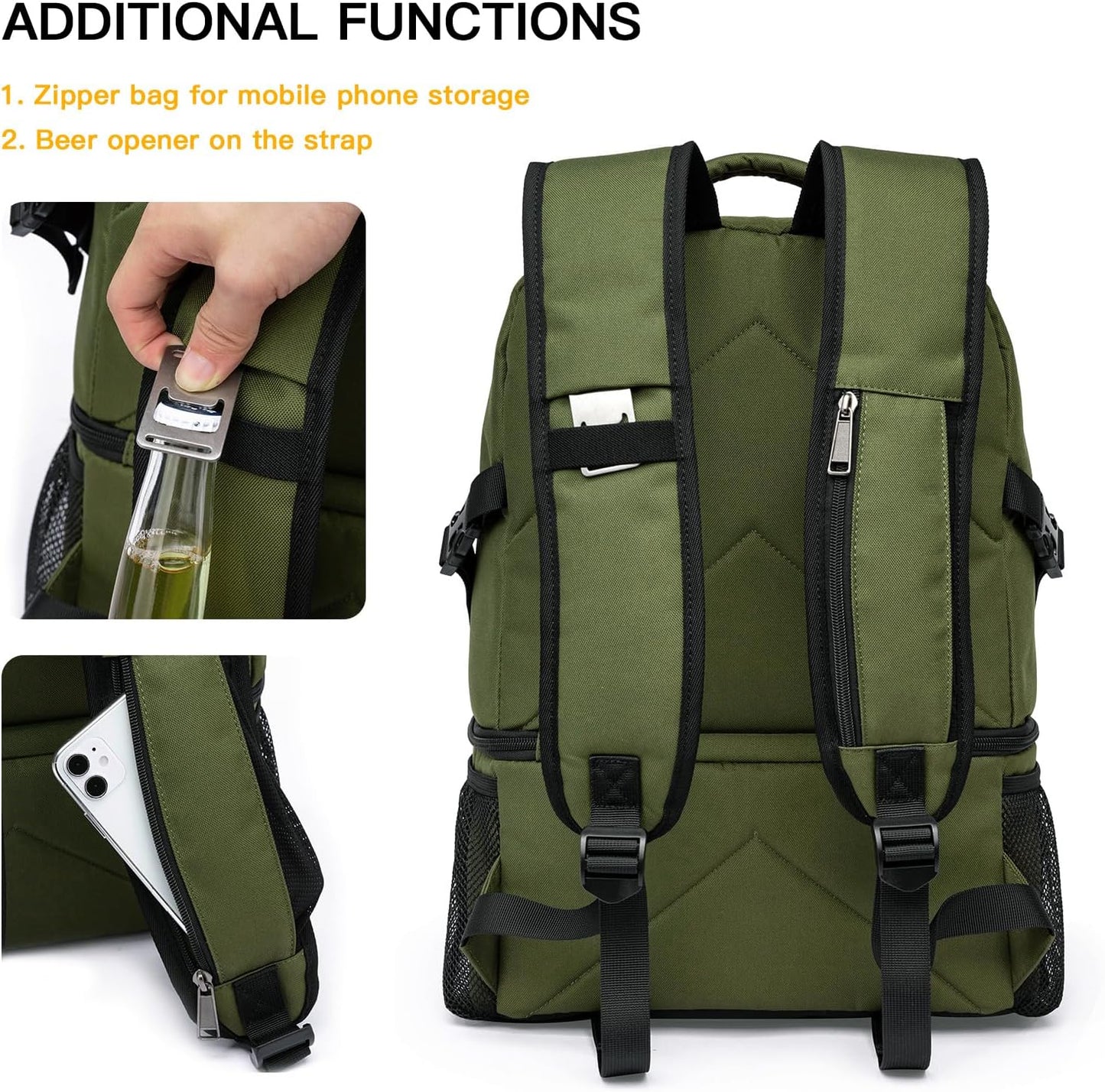 TUGUAN Insulated Cooler Backpack 38 Cans Double Deck Leakproof Lightweight Soft Lunch Backpack Small Cooler Bag Beach Picnic