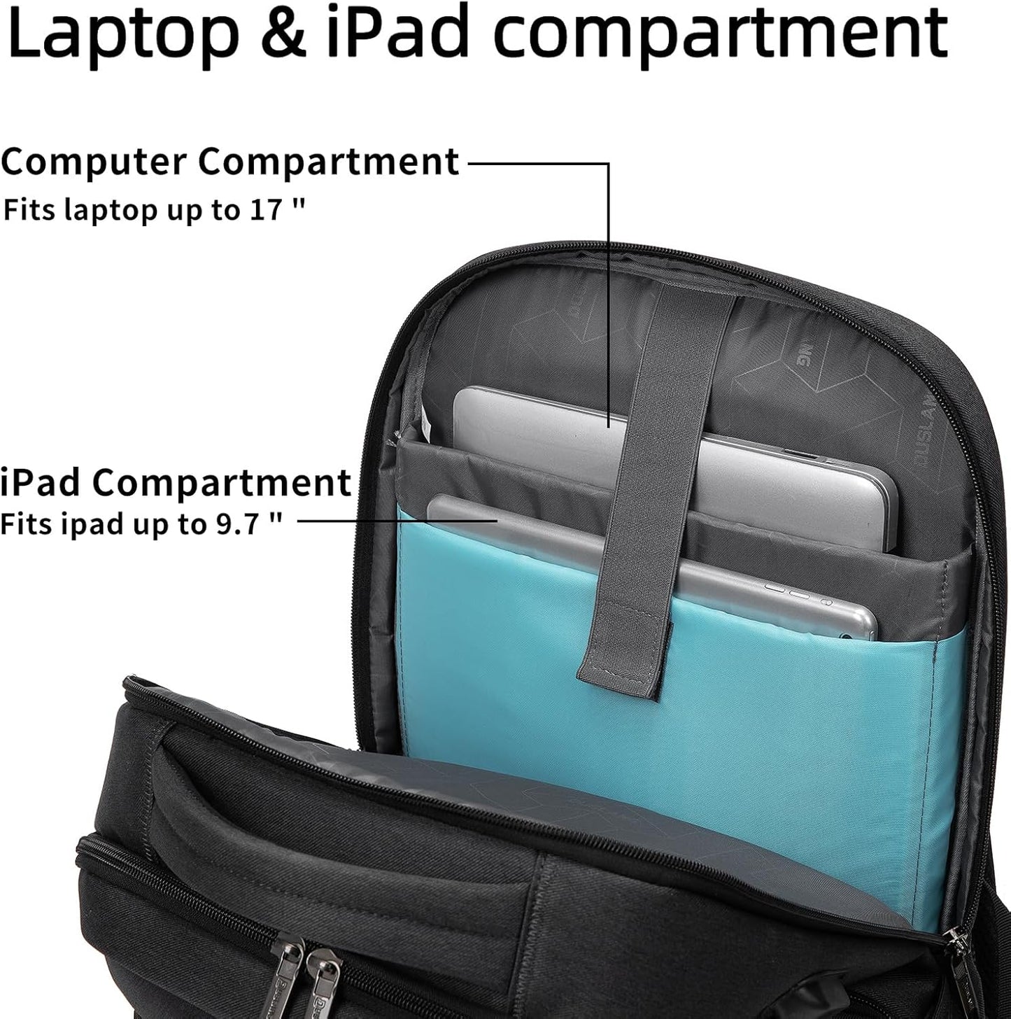 DUSLANG 17 Inch Laptop Backpack for Travel Water Resistant College Backpack for Men/Women Laptop Bag with USB Charging Port and Red TSA lock,Black