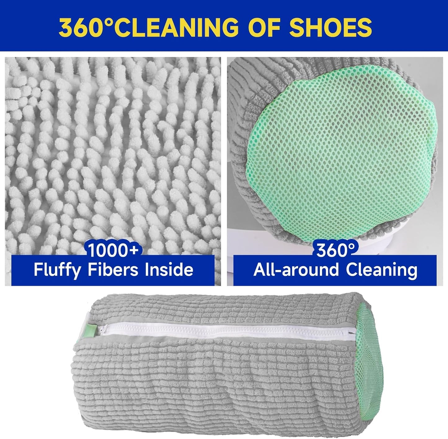 2 Packs Shoe Washing Machine Bag, Laundry Shoe Bag for Washer and Dryer, 360°All-Around Cleaning Sneakers, shoe bag Top Hidden Zipper,Reusable Sneaker Washing Machine Bag For All Shoe Types (Grey)