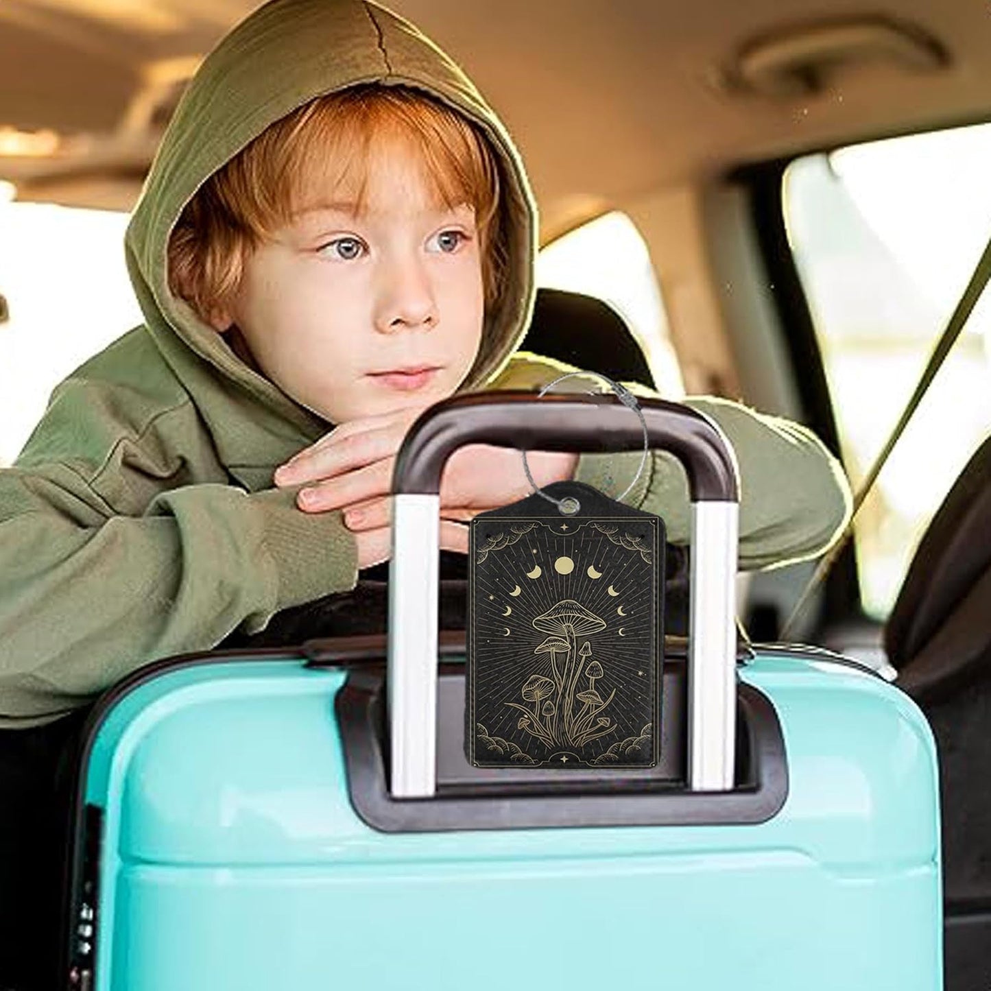 Zodiac Moon Phase Luggage Tag for Suitcase, Mushroom Luggage Tag with Privacy Flap & Name ID Label & Metal Loop, Travel Suitcase Tags for Women