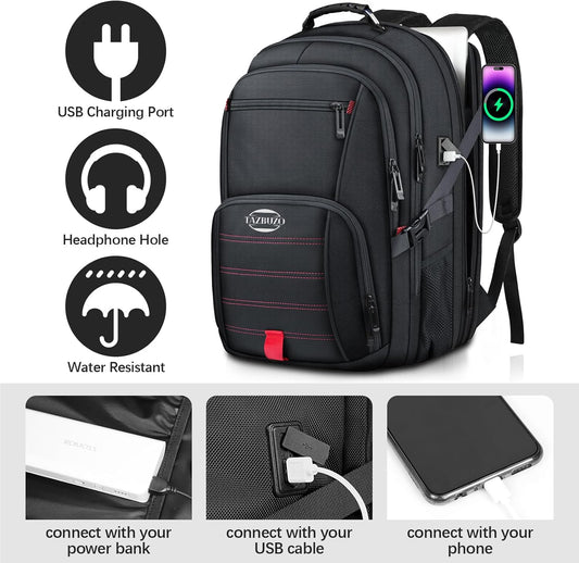18.4 Inch Travel Laptop Backpack,Extra Large Backpack, Laptop Backpack for Men, 55L Water Resistant TSA Airline Approved Business Work College School Computer Bag with USB Port