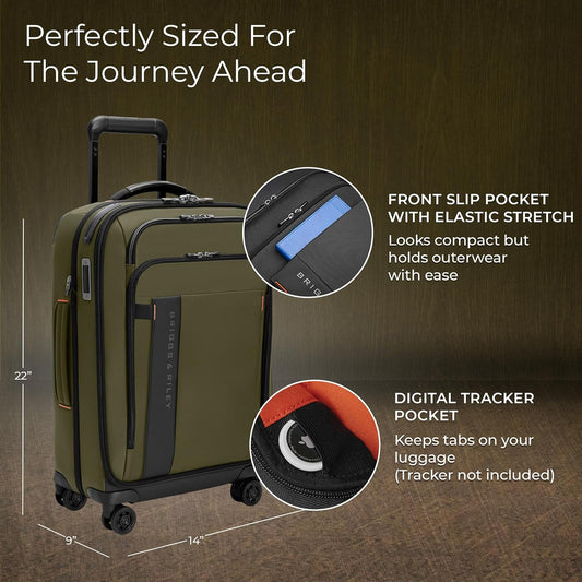 Briggs & Riley Domestic 22" Carry On Expandable Spinner - Luggage for Travel, Suitcases with Wheels, Softside Rolling Bag for Men & Women - ZDX Collection, Hunter