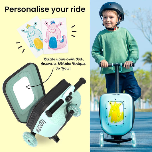 iSporter Luggage Scooter for Kids Ages 2-5 | Ride-On Suitcase Scooters for Boys Girls | Foldable & Height Adjustable, 110lbs Max