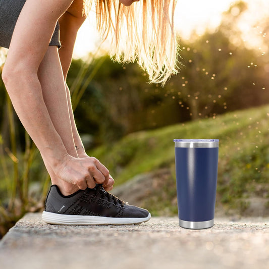20 oz Tumbler Coffee Tavel Tumblers Bulk with Lid Stainless Steel Double Wall Vacuum Insulated Mug Powder Coated Cups fit Car Cupholder for Hot and Cold - Navy, 4Pack