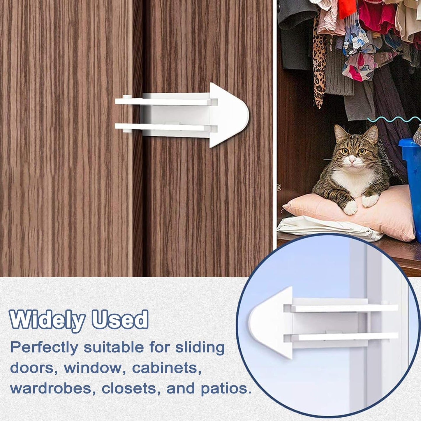 6-Pack Sliding Door Locks for Baby Safety, Viaky Child Cabinet Proofing Strong Adhesive Safety Latch for Sliding Closet/Shower/Patio/Window/Wardrobe (White)