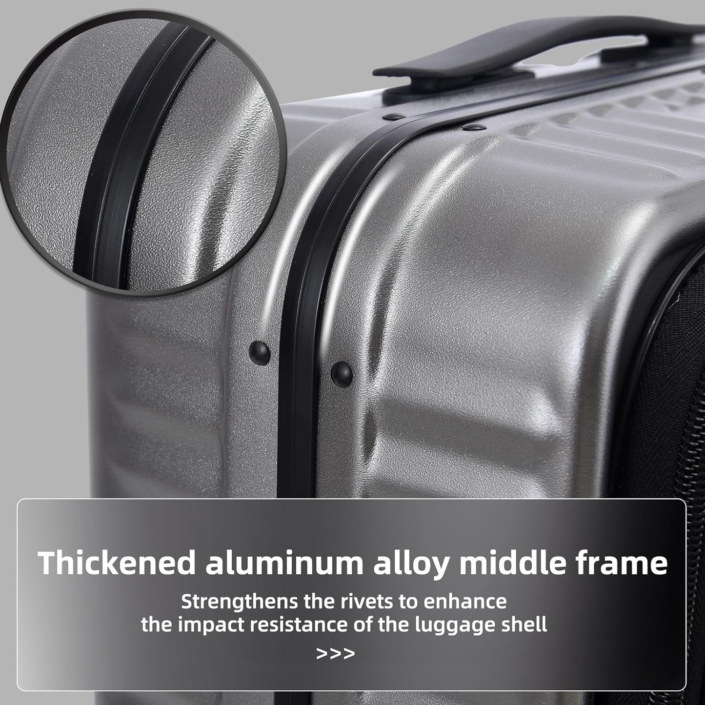 29 Inch Aluminum Checked Luggage with Side Opening Zipper, 40 * 37 * 77cm, 113L, Lightweight Hardshell ABS+PC Suitcase with TSA Lock, 360° Universal Wheels, Dark Gray