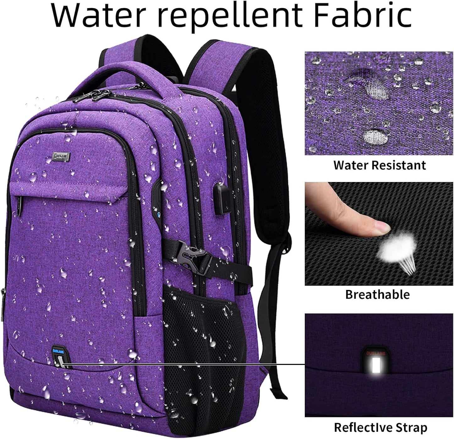 DUSLANG 17 Inch Laptop Backpack for Travel Water Resistant College Backpack for Women Laptop Bag with USB Charging Port Work Backpack,Purple