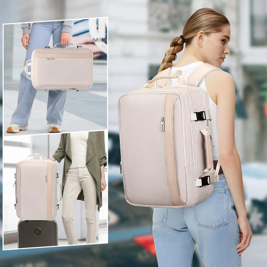 PIJUSHI Travel Backpack for Women Expandable Carry on Luggage Backpack Airline Approved Personal Item Laptop Bag(PE034 Classic Beige)