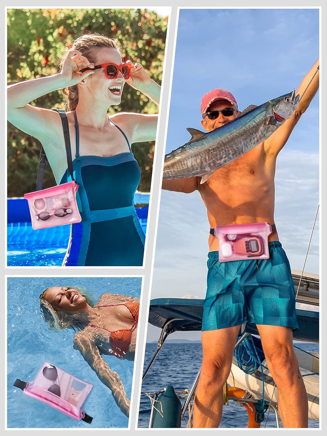 HEETA Waterproof Fanny Pack, Waterproof Pouch Dry Bag 2/3/4 Pack for Phone Passport Purse, Adjustable Waist Strap for Swimming Kayaking Boating Paddle Board Accessories Cruise Beach Camping Essentials