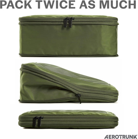 Compression Packing Cubes for Travel - Luggage Organizer Bags - Double Zipper Packing Cubes for Suitcases (2-Pack, Olive)