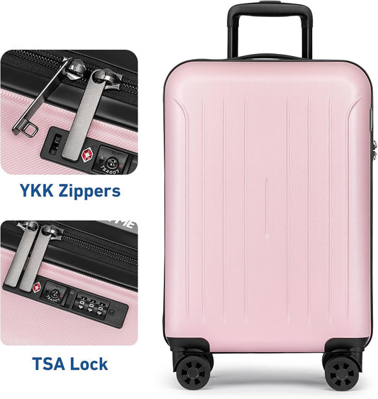 KYME Suitcase Hardshell With Double Spinner Wheels, PC+ABS TSA Lock Travel Luggage (Pink, 20" Carry On)