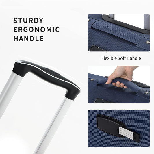 Merax Softside Luggage Set Softshell Lightweight 3 Piece Spinner Suitcase 22" 26" 30" Deep Blue