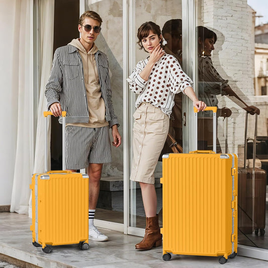 AnyZip Luggage Sets 2 Piece Aluminum Frame Carry On and Checked Suitcase PC ABS Hard Shell TSA Lock No Zipper(Orange, 20/28)