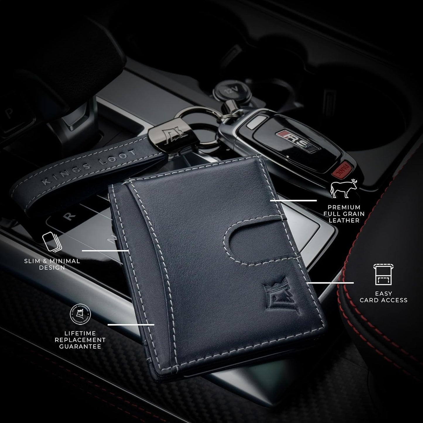 Kings Loot Custom Wallet for Men | Engraved Leather Slim Wallet with Money Clip | Personalized RFID Blocking Design | Minimalist & Stylish Wallets (Blue)