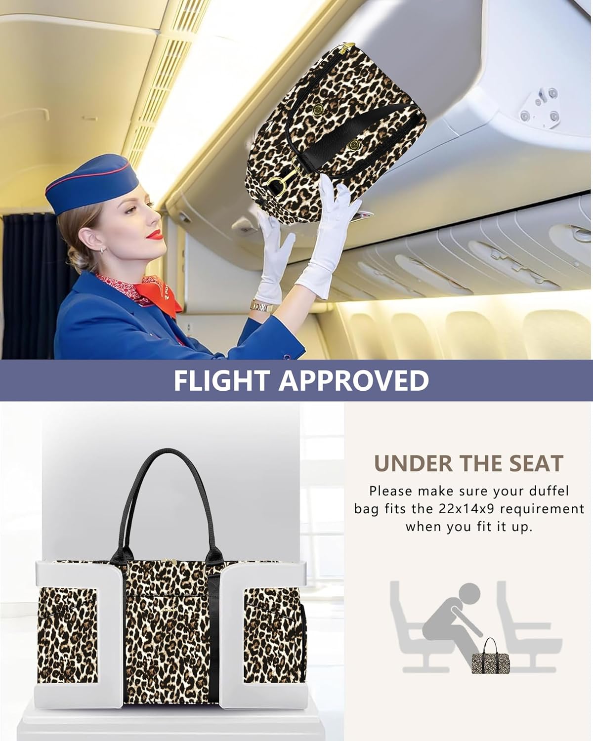 Women Duffle Weekender Travel Bag: Large Duffel Bags with Shoe Compartment Carry On Overnight Tote Bag with Wet Pocket Toiletry Bag Traveling Weekend Gym Yoga Hospital Bags for Womens Brown Leopard