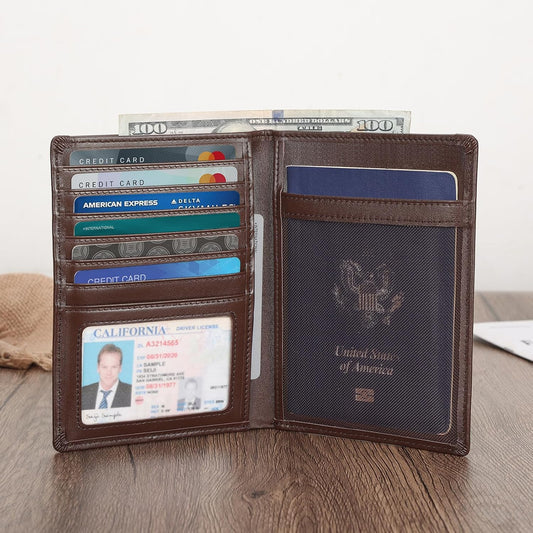 Polare Luxury RFID Blocking Leather Passport Holder Travel Wallet For Men and Women (Coffee)