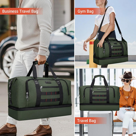 WITZMAN Travel Duffle Bags for Men Weekender Bags with Toiletry Bag Sets Carry On Overnight Bag 55L (B696 Army Green)