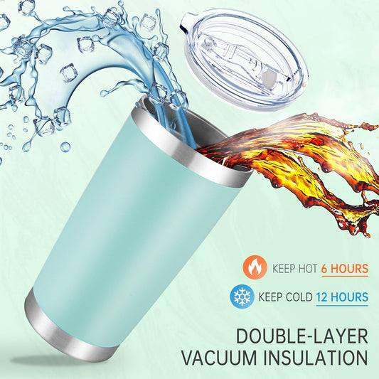 20 oz Tumblers Bulk Stainless Steel Tumbler with Lid Double Wall Vacuum Insulated Coffee Mug 20oz Powder Coated Cup for Hot and Cold Drinks, Turquoise, 12 pack
