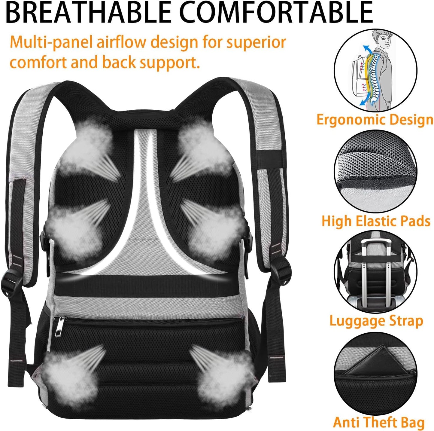 LTINVECK Extra Large 50L Travel Laptop Backpack, Computer bag Backbag with USB Charging Port, TSA Friendly Durable Big RFID Heavy Duty Business Tech Backpack Fits 17 Inch Laptops for Men Women, Grey