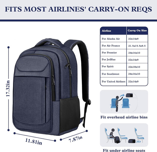 Travel Laptop Backpack, Travel Backpack, Lightweight Business Anti Theft Slim Sturdy Laptops Bag, Water Resistant College School Computer Bag Gift for Men & Women Fits 15.6 Inch Notebook, Blue