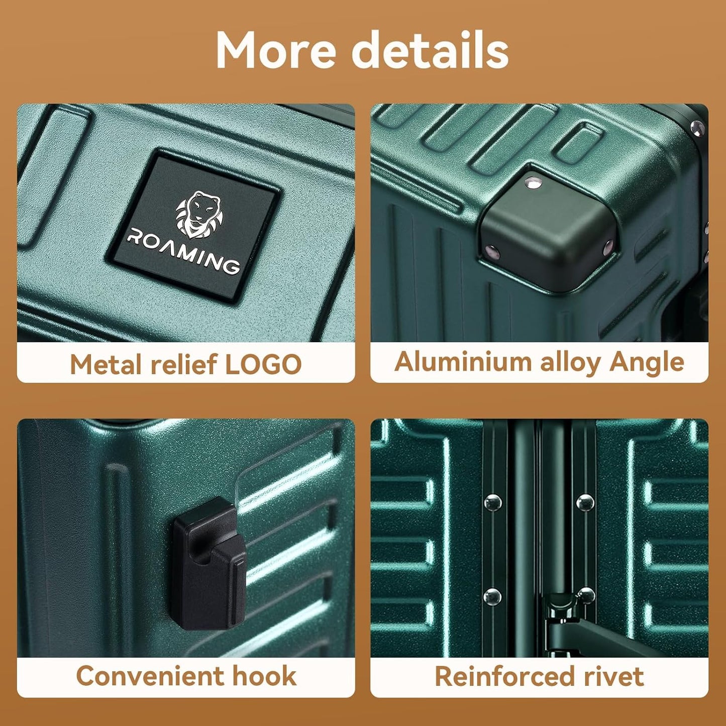 ROAMING Zipperless Luggage 28 Inch with Aluminum Frame, Checked-Large Lightweight 3-Layer PC Hard Shell Suitcase with Spinner Wheels, Metal Travel Luggage with Three TSA Locks, Dark Night Green