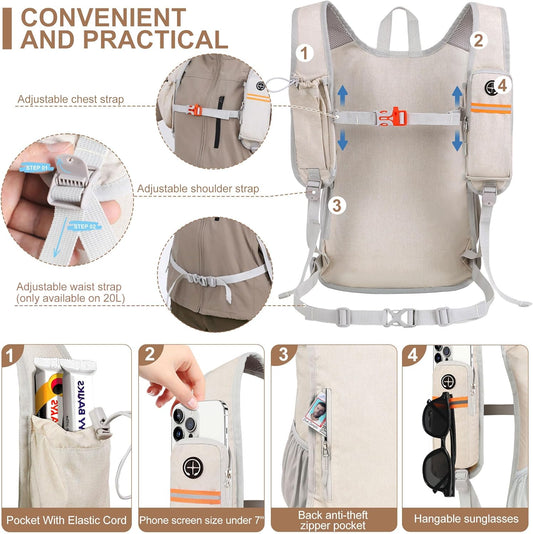 20L Small Hiking Backpack for Men Women Foldable Packable Back Pack Ultralight Hiking Daypack for Travel Camping Outdoor, Beige