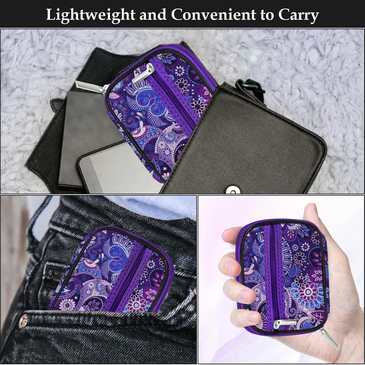 Serfeymi Weekly Travel Pill Organizer Pill Case for Purse with Removable 7 Day Pill Box, Fashionable Travel Medicine Organizer Pill Container for Medicine, Vitamin, Supplement - Purple 01 + Pill Box