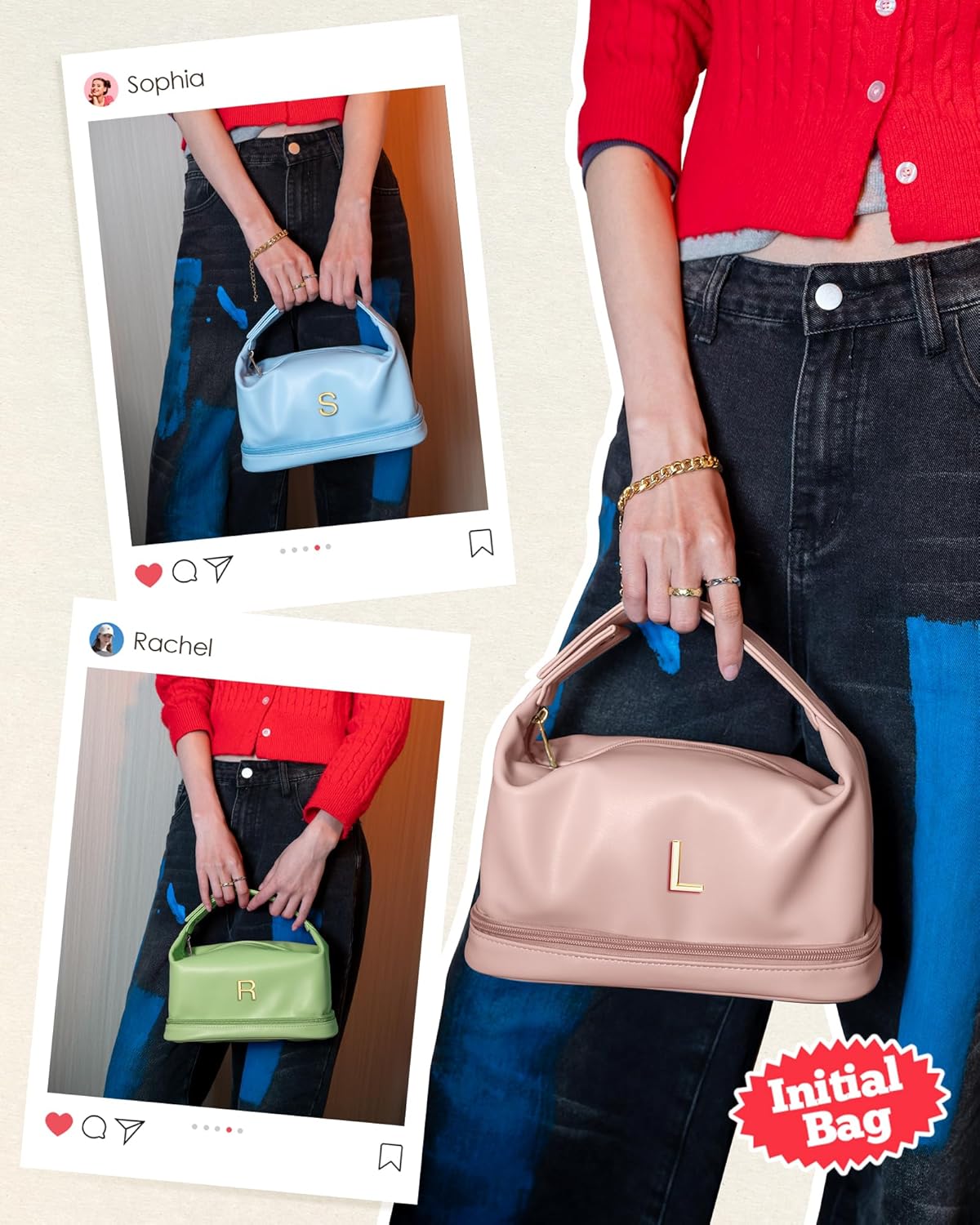 Customized Gifts-Women Gifts, Personalized Makeup Bag with Handle, Initial Double Layer Cosmetic Bag with Makeup Brush Organizer, PU Leather Travel Toiletry Bag, Gifts for Friends Female Mom