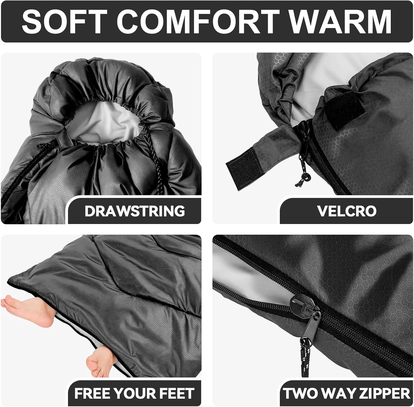 Sleeping Bags for Adults Cold Weather,Portable, Waterproof,Lightweight Camping Sleeping Bag for Tall Girls Boys with Compression Sack for Warm Camping, Hiking, Outdoor & Indoor