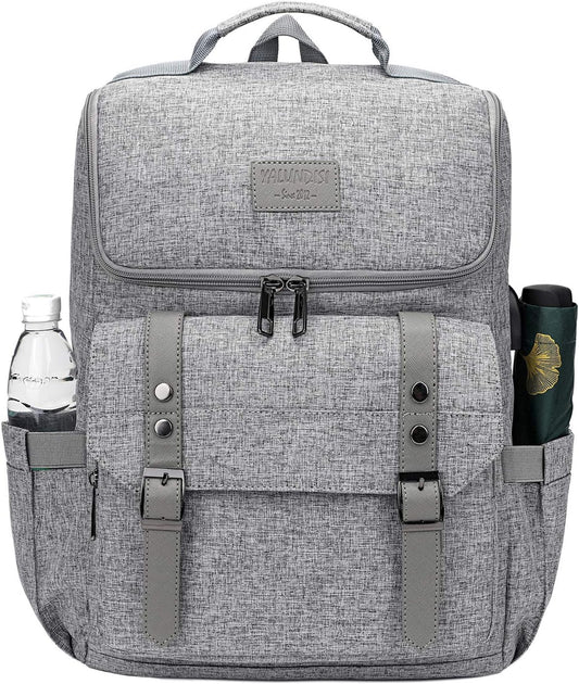 YALUNDISI Vintage Backpack Travel Laptop Backpack with usb Charging Port for Women & Men College Backpack Fits 15.6 Inch Laptop Grey