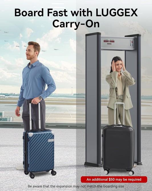 LUGGEX Luggage with Spinner Wheels, Polycarbonate Expandable Hard Shell Suitcase, Carry On 20 Inch, Navy