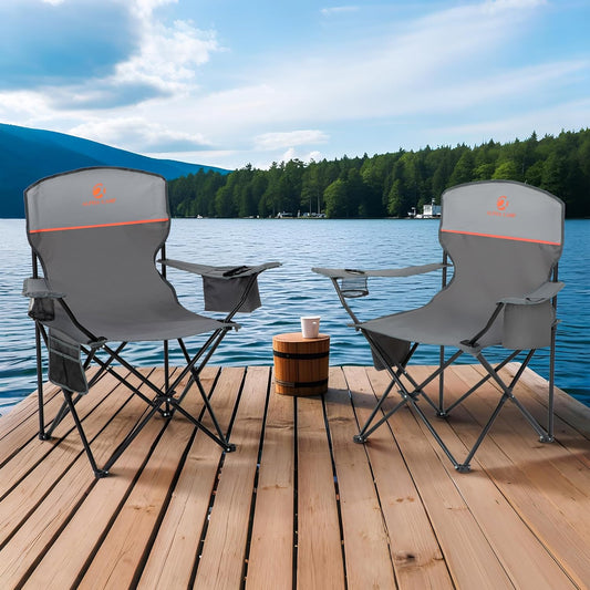 ALPHA CAMP Camping Chair 2 Pack Portable Chair with 3-Can Cooler Folding Chair with Side Pocket and Cup Holder, Collapsible for Camping, Tailgates, Beach, Fishing and Sports,2PC