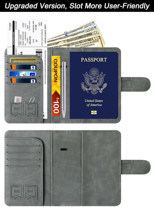 Airtag Passport Holder Cover Wallet Travel Essentials Leather Rfid Blocking Case Vacation Luggage Must Haves Travel Accessories for Men Women (117#Grey)