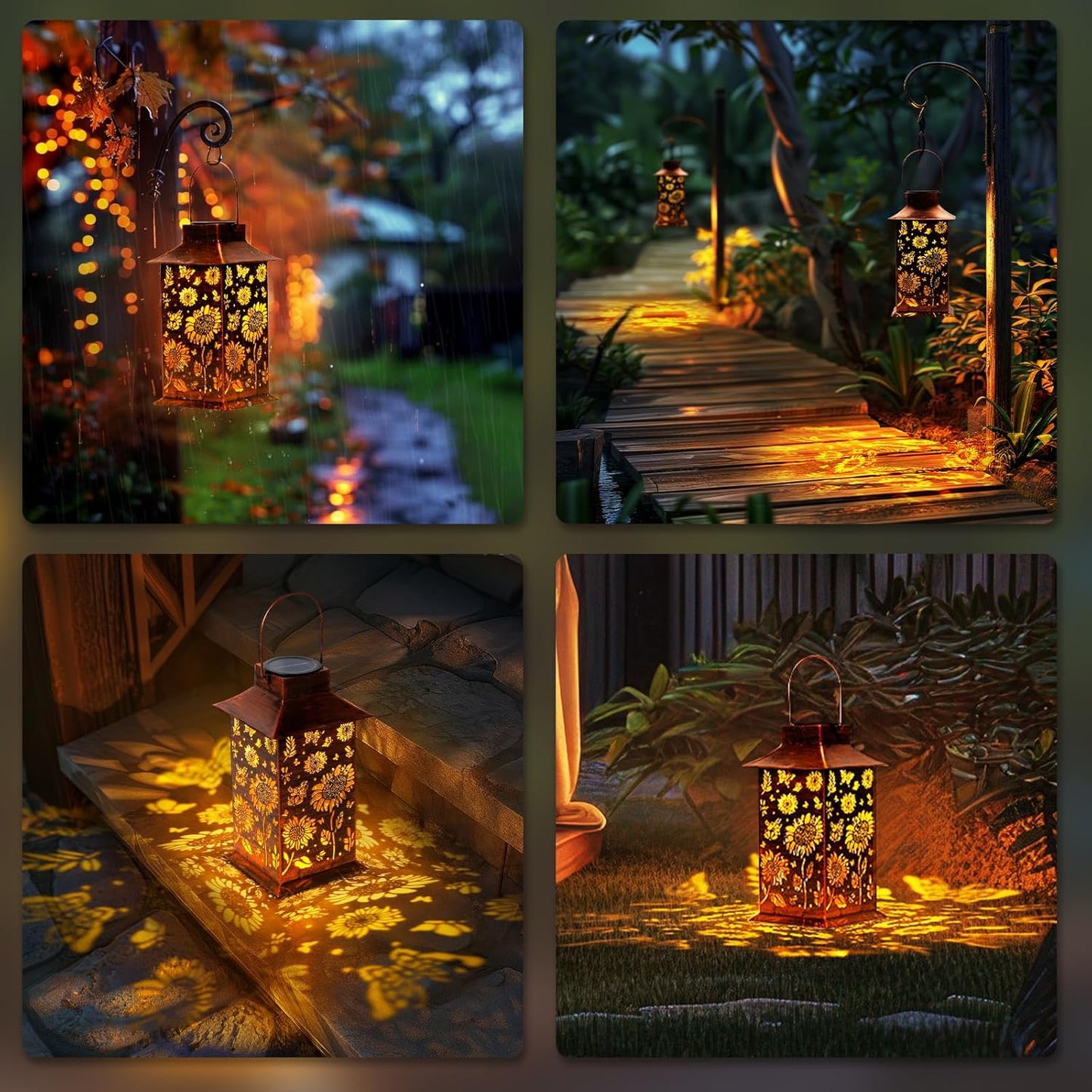 Homemory Sunflower Solar Lanterns Waterproof, Metal Hanging Hollowed-Out Metal Decor Lantern, LED Outdoor Decoration for Outside LED Lanternse for Yard, Backyard, Porch, Lawn