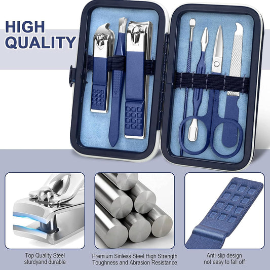 Aceoce Travel Manicure Set Mens Grooming Kit Stainless Steel Nail Clippers Nail Care Tool with Luxurious Travel Case Manicure Pedicure Set Professional Personal Care Gift for Men Family Friends