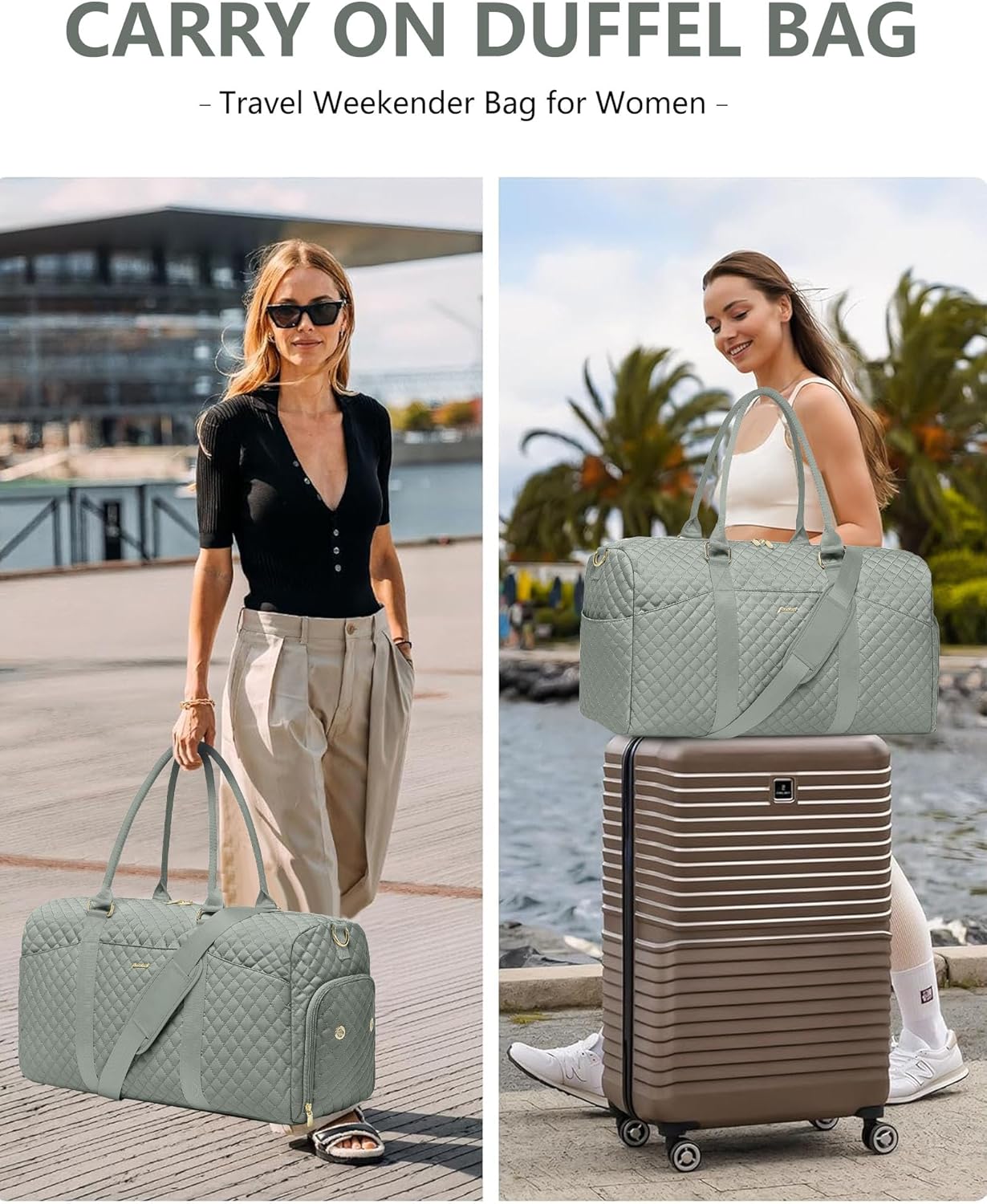 Weekender Travel Duffle Bag for Women - Carry on Bag with Shoe Compartment Overnight Bags with Toiletry Bag Wet Pocket Weekend Traveling Yoga Gym Hospital Bags for Labor and Delivery Green