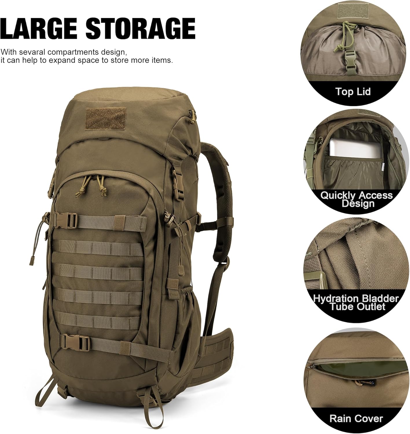 Mardingtop 50L Hiking Backpack,Backpacking Backpack with Rain Cover for Hiking,Backpacking,Rucking,Camping,Survival