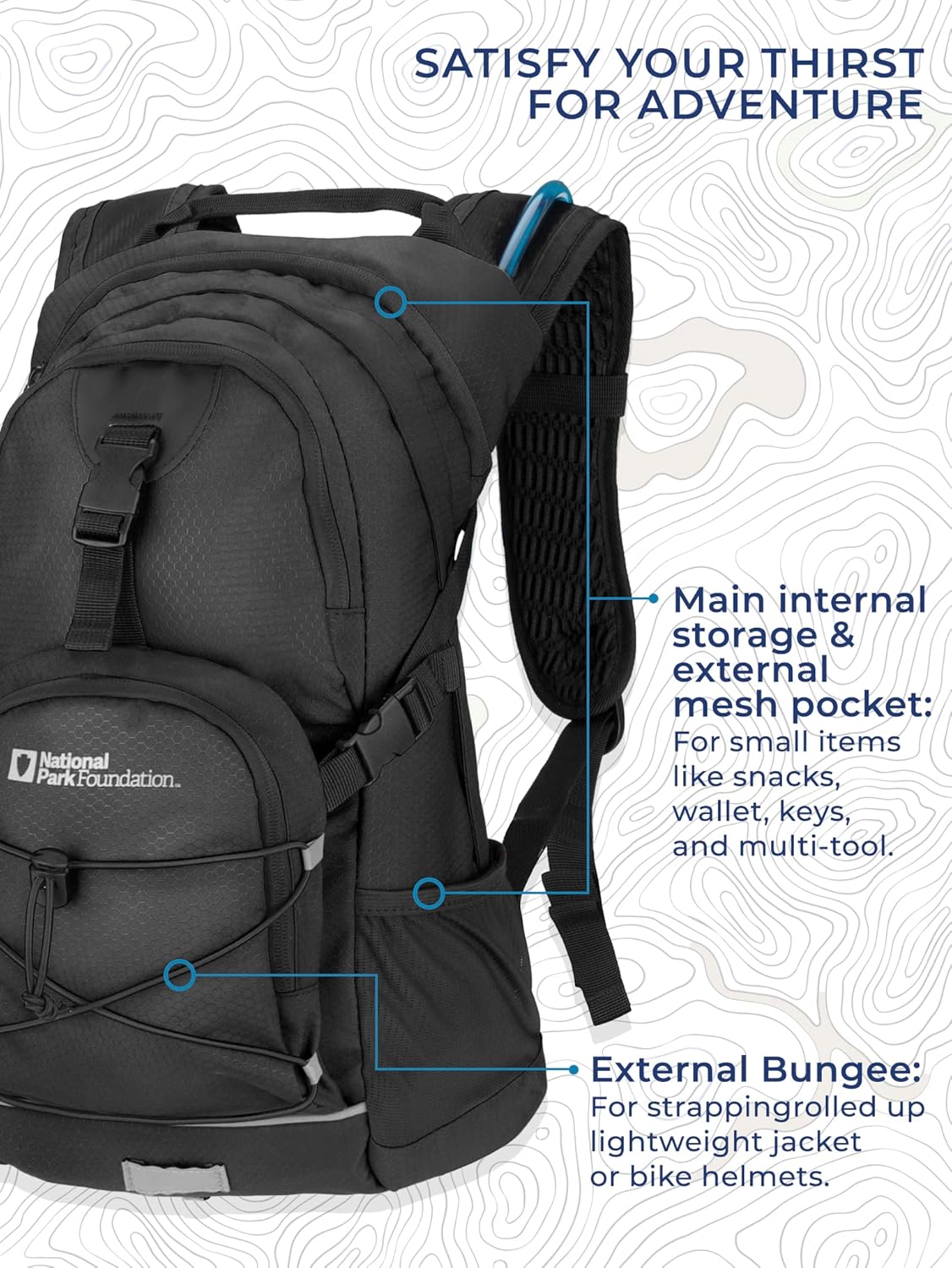National Park Foundation 18L Hydration Backpack with 2 Liter Hydro Water Bladder Bag, Lightweight Daypack for Cycling, Hiking, Running, Climbing, for Men Women Kids