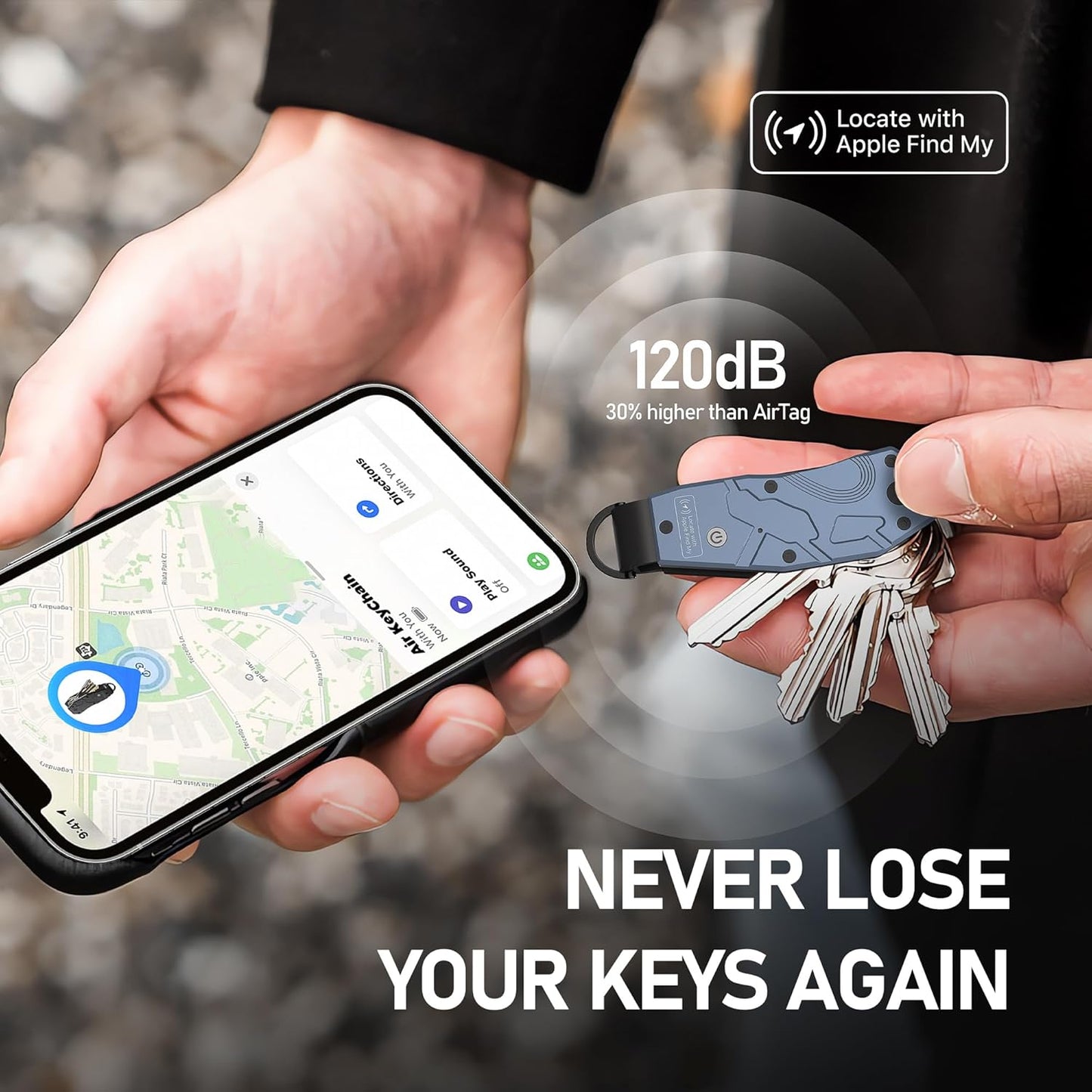 Air Keychain, Key Organizer Works with Apple Find My, Built-in airtag Chips, Holds 2-6 Keys, Car Key Chains with GPS Tracker, Key Finder, Minimalist Key Holder for Men and Women, (iOS Only) (Blue)