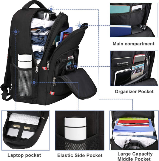 Laptop Backpack for Men, Large Anti-Theft Business Travel Backpack with USB Charging Port, Water Resistant College Computer Bag for Men/Women for 17 Inch Laptop and Notebook