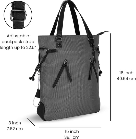 Sherpani Tempest, Anti Theft Convertible Backpack Tote, 14L Travel Backpack, Travel Gifts for Women, Handbags, RFID Protection, Metal Hardware, Fits 15” Laptop (No Sleeve) (Granite)
