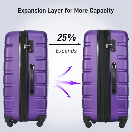 Merax Luggage sets of 13 Piece 16 20 20 28 IN Carry on Luggage Hard Case Purple Luggage Expandable Checked Luggage Suitcase Set with Wheels