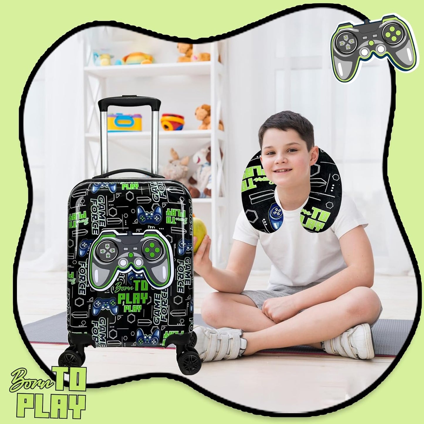 Kids Suitcase Set for Boys Hardside Luggage with Spinner Wheels 2 Piece 16inch Toddler Suitcase for Boys Travel Carry on Luggage Airline Approved