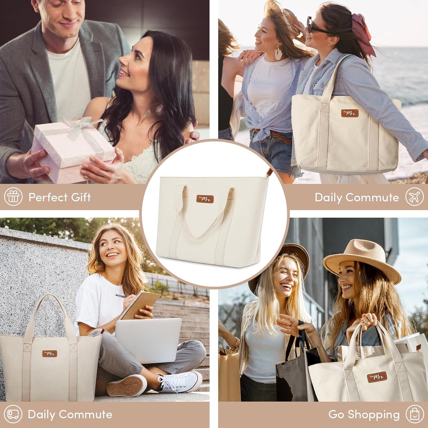 AW BRIDAL Monogram Canvas Tote Bag for Chrismas, Bridal Shower, Retirement, Birthday Gifts for Women Mom Wife Sister Friends