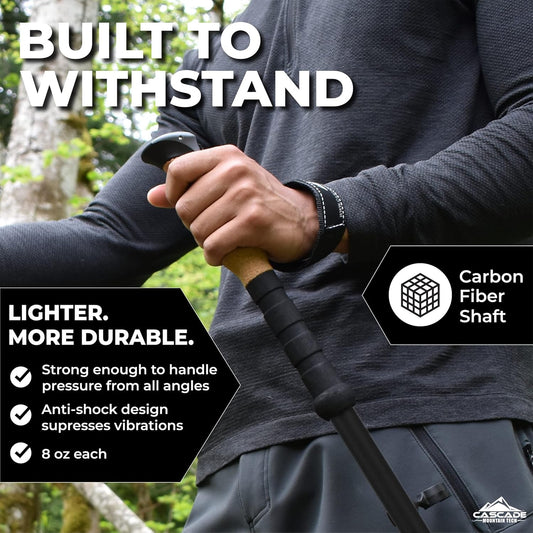 Cascade Mountain Tech Trekking Poles - Carbon Fiber Walking or Hiking Sticks with Quick Adjustable Locks