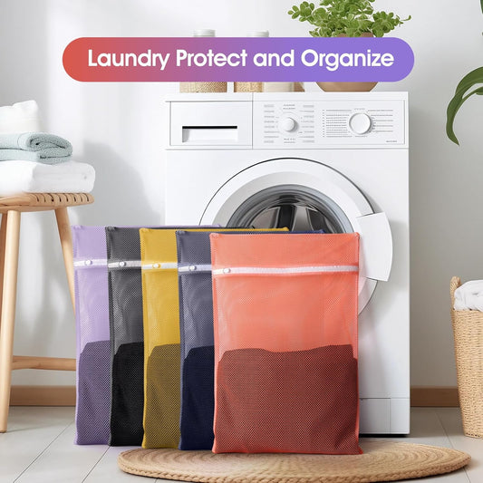 5Pcs Sturdy Mesh Laundry Bags for Delicates, Lingerie, Bras, Travel and Organzie - 5 Color(14x20 Inch)