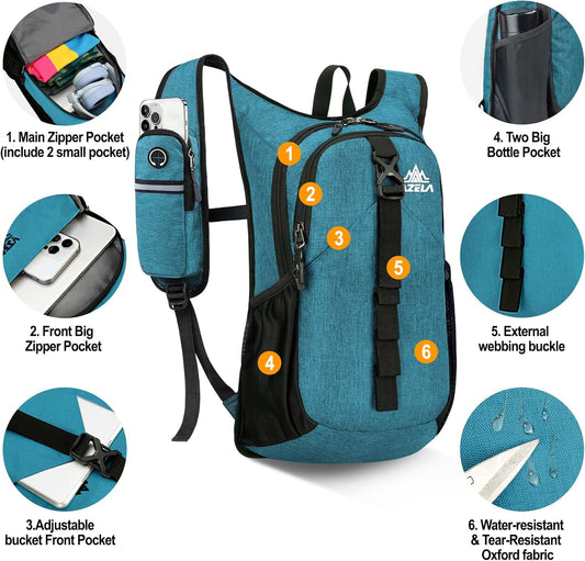 Seektop 15L Small Hiking Backpack for Women Men, Foldable Packable Backpack with Phone Pocket, Lightweight Travel Daypack for Hiking Camping Outdoor (Lake Blue)